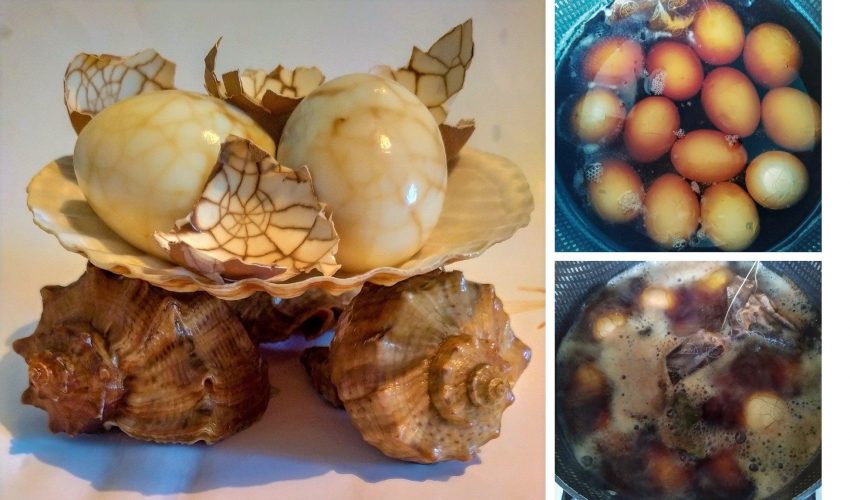 Долгий китайский рецепт готовки «мраморных» яиц всего в трех снимках!